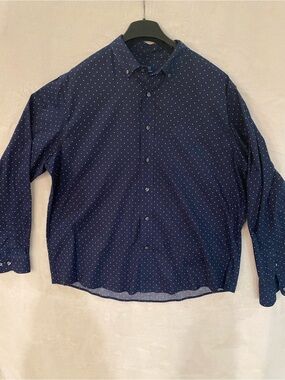 George Mens Navy White Micro Dot Button Down Shirt US XL